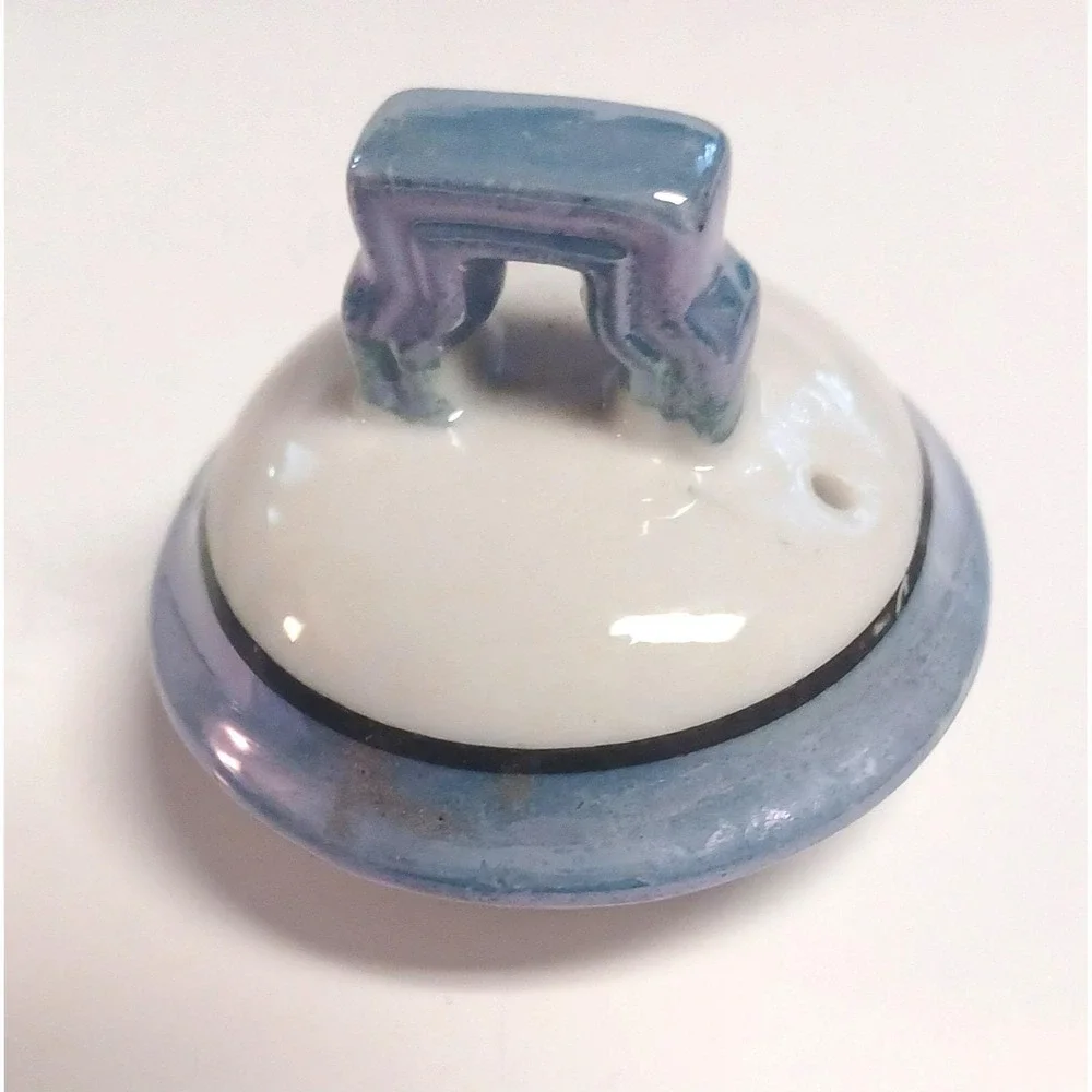 Vintage Japanese Lusterware Covered Sugar Bowl Hand Painted Orange Floral Blue